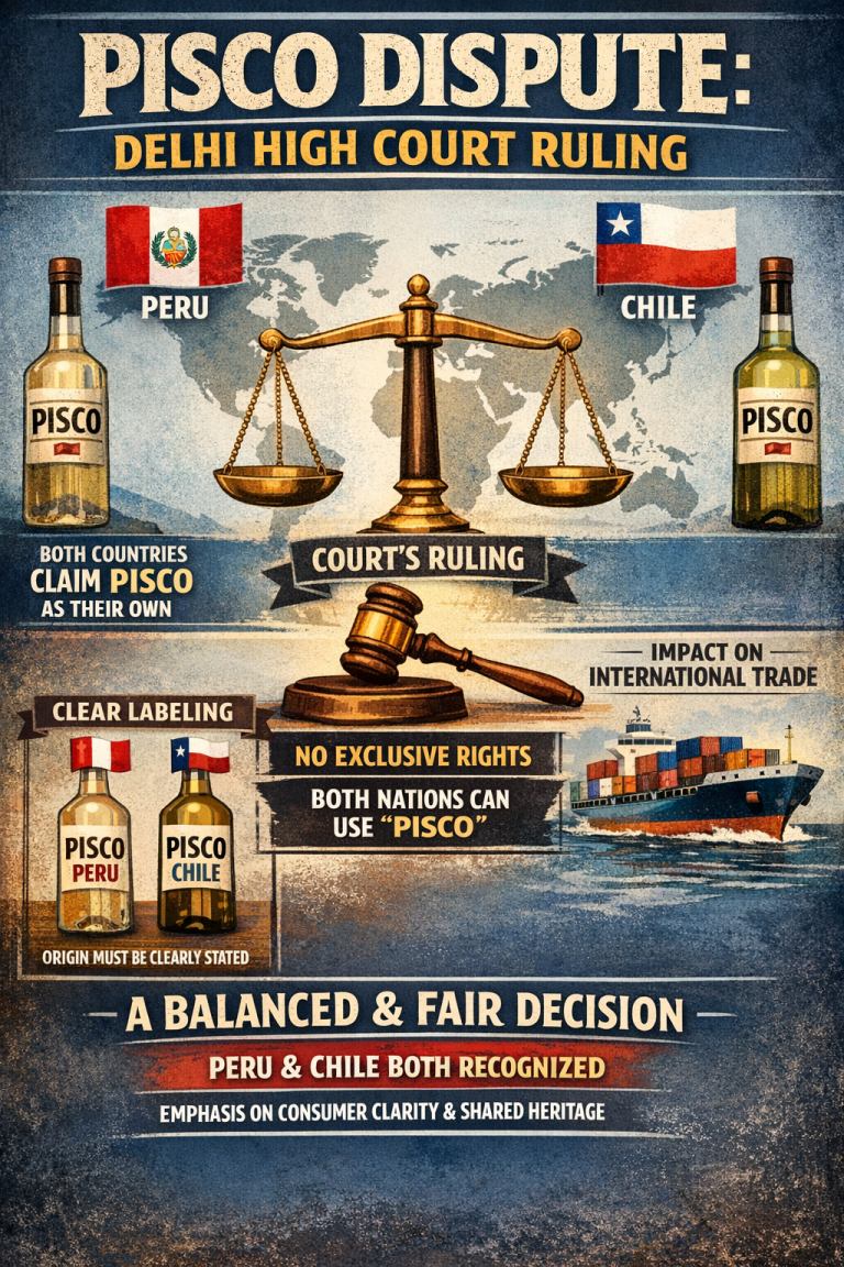 Delhi High Court dismisses Peru’s plea for sole rights over ‘PISCO’ name Delhi High Court dismisses Peru’s plea for sole rights over ‘PISCO’ name